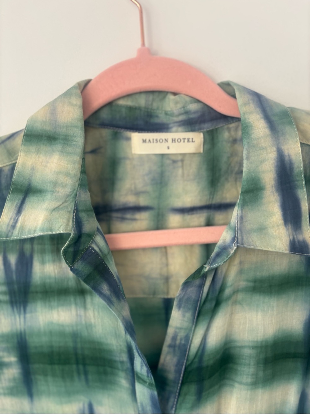 Maison Hotel S Tie Dye Blue Green Maxi Shirt Dress - Picture 3 of 4